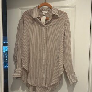 H&M Taupe Striped Button-Up Shirt